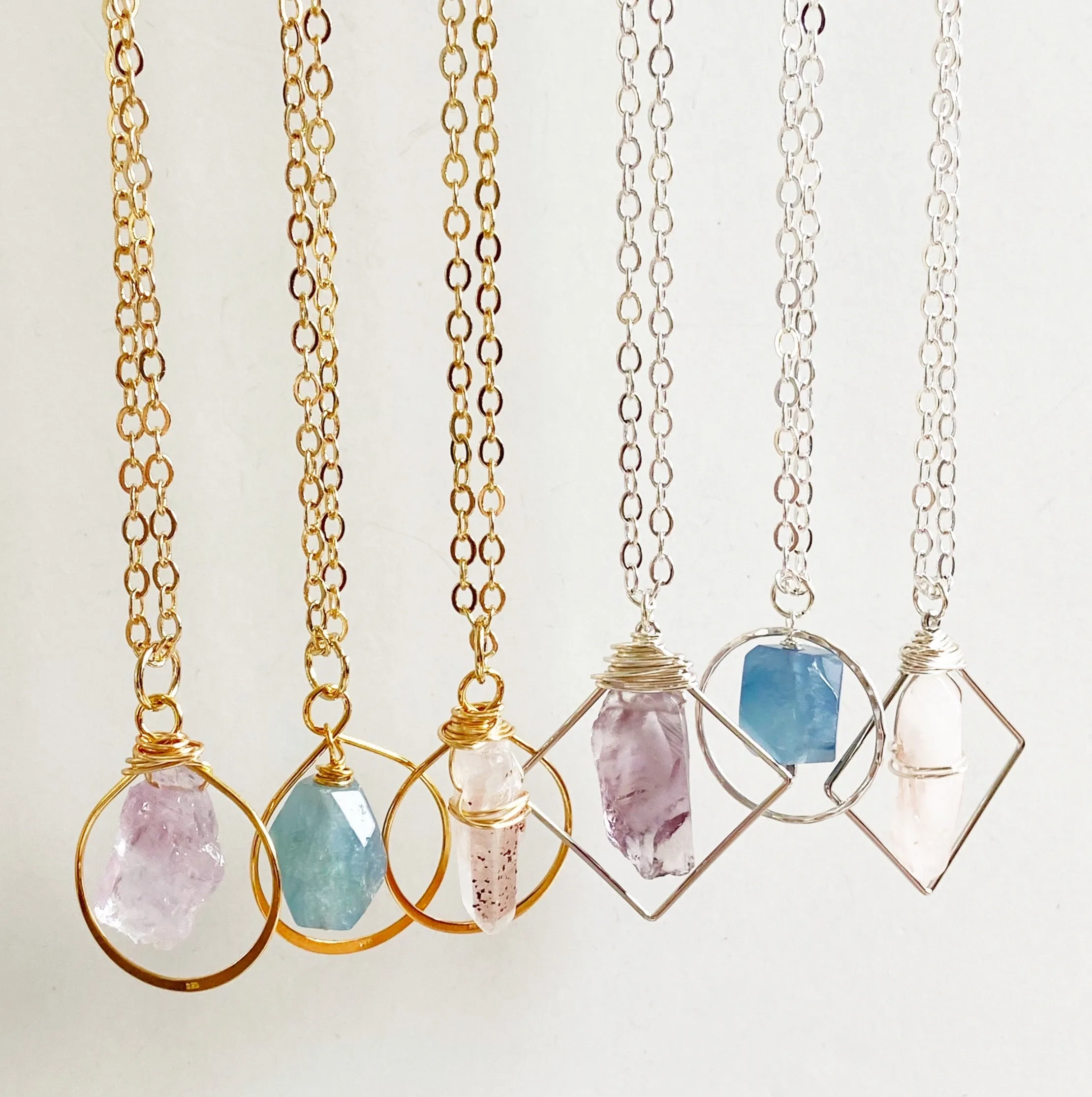 Polished Gemstone Geometric Pendant in Silver or Gold