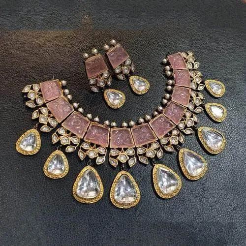 Polki Kundan Carved Stone Necklace Set