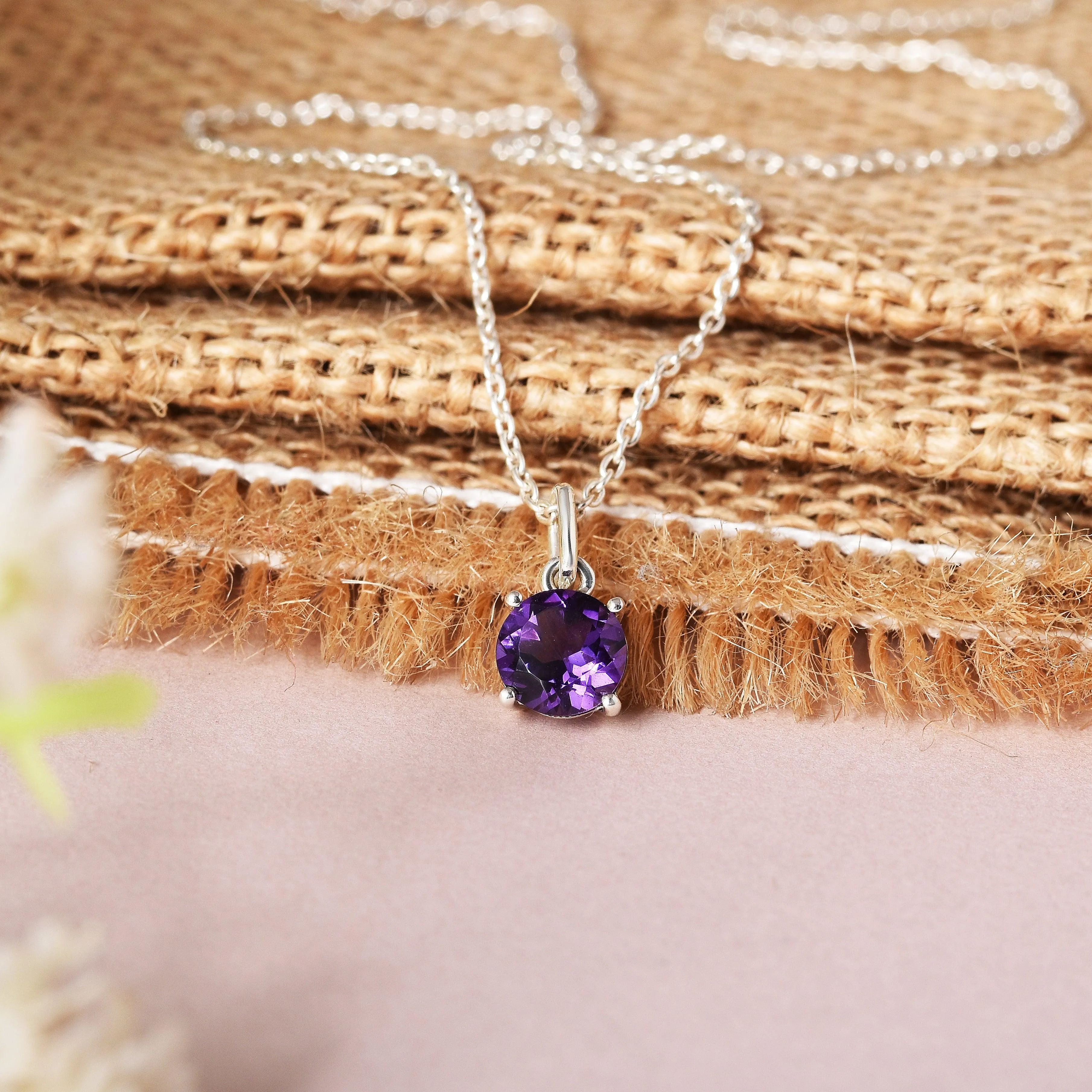 Purple Amethyst Solitaire Necklace