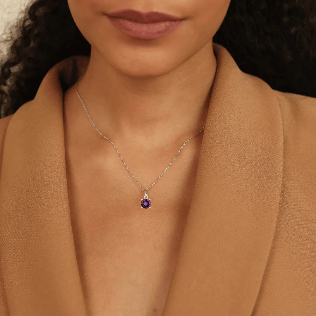 Purple Amethyst Solitaire Necklace