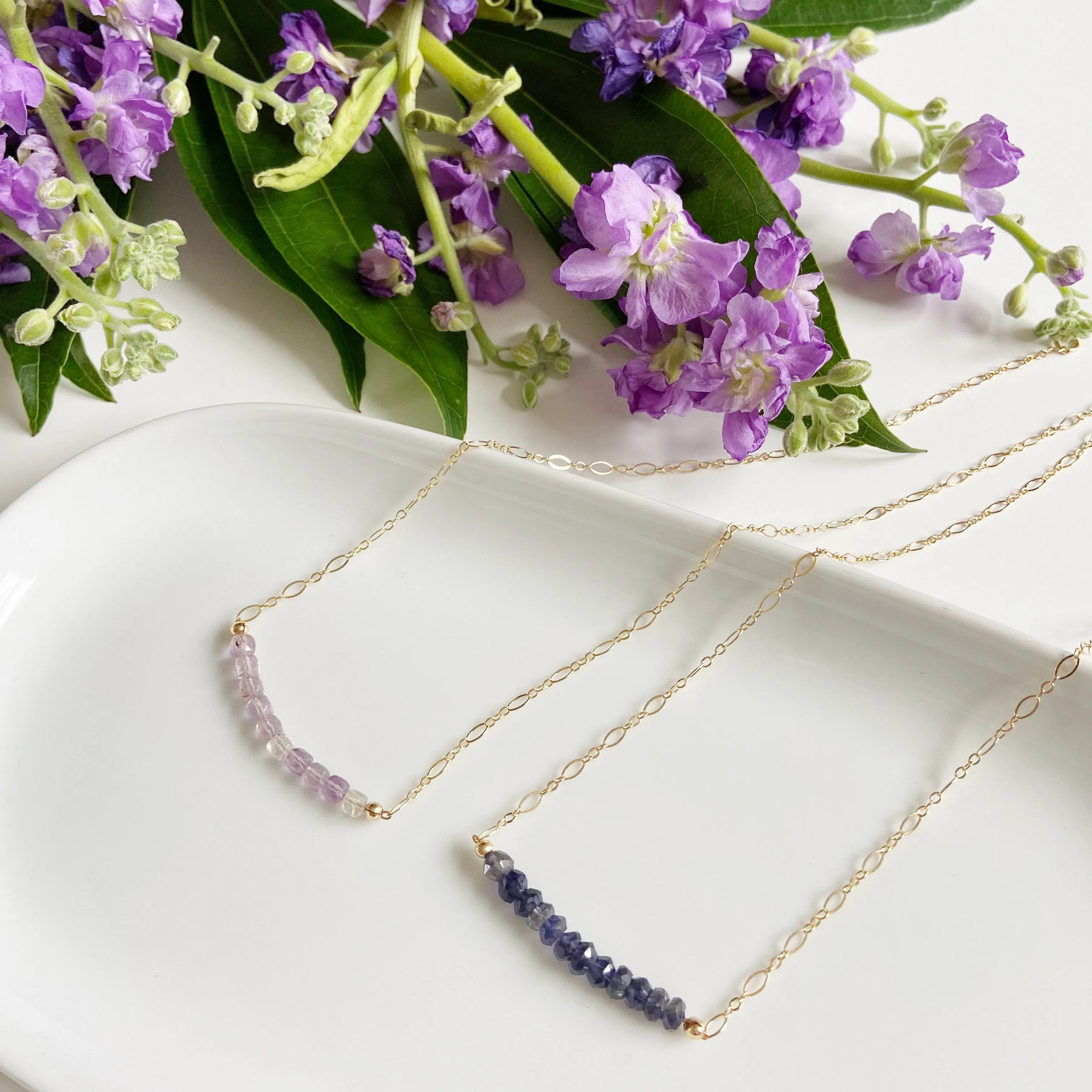 Purple Gemstone Choker Necklaces in Gold and Silver