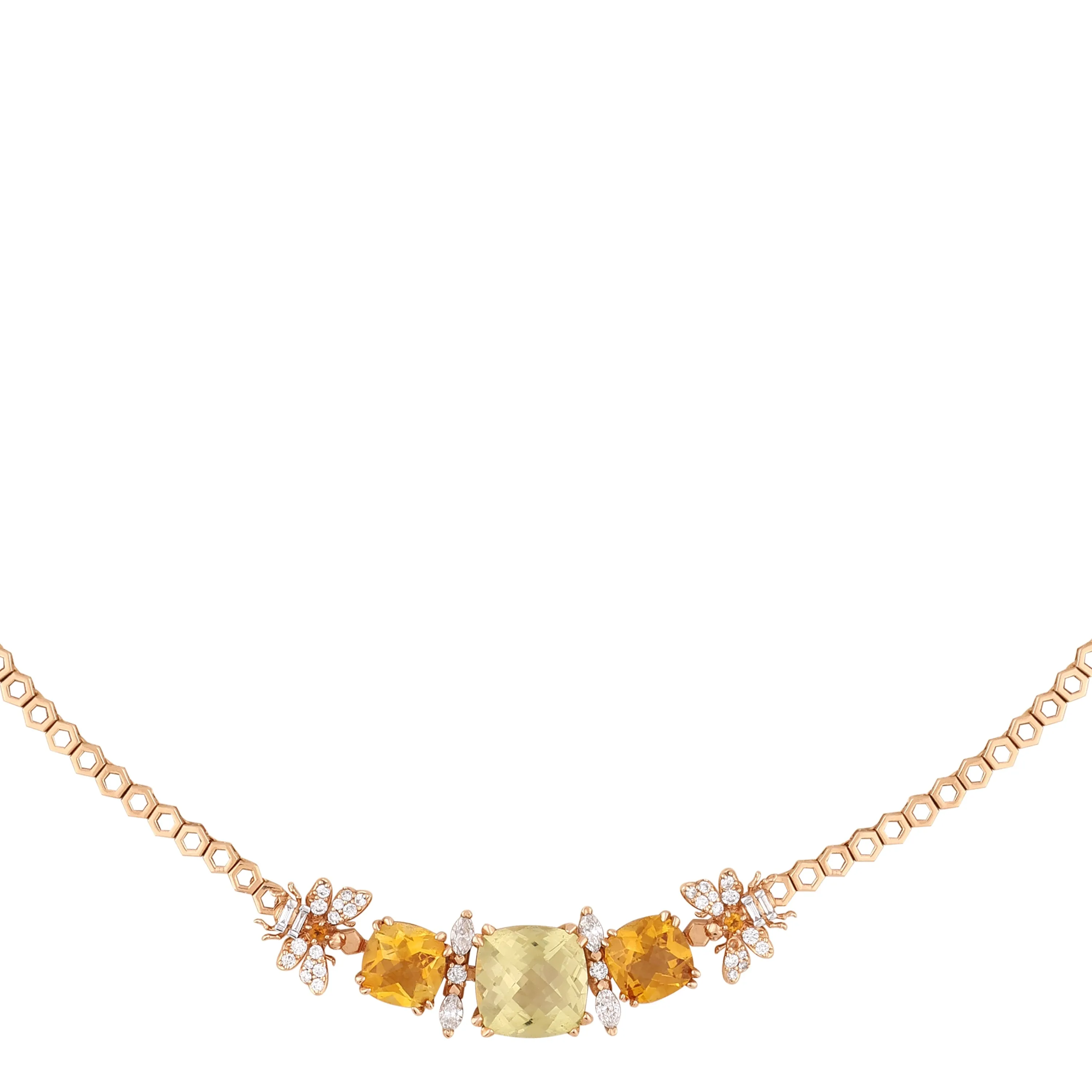 QUEEN BEE ARINNA PERIDOT CITRINE GOLD DIAMOND NECKLACE