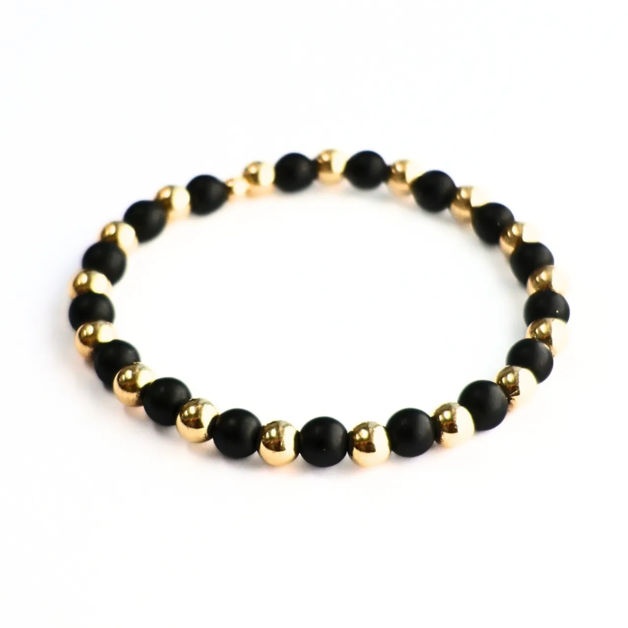 "BLACK ONYX" 14K Gold Filled ball beaded bracelet