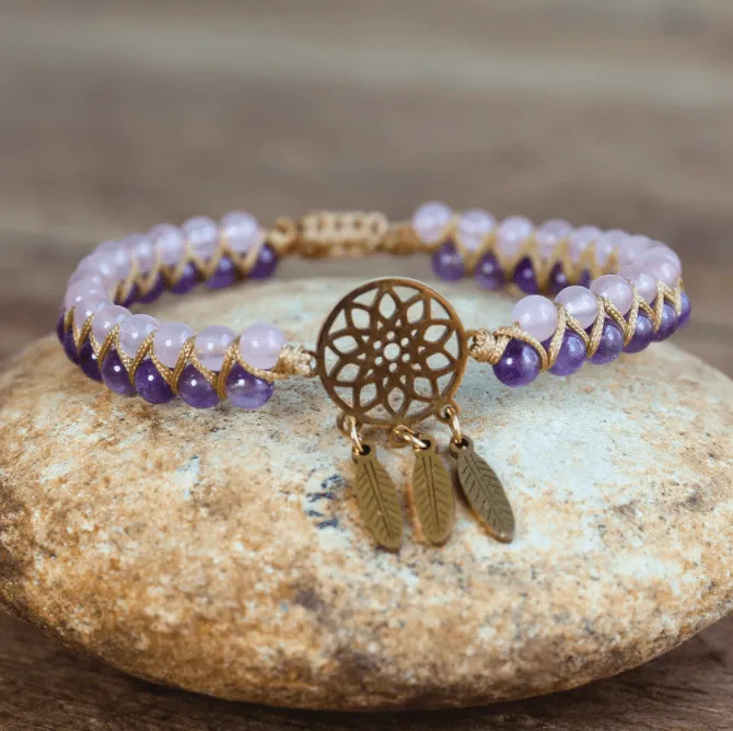 "Dream Catcher" Bracelet in Quartz and Amethyst