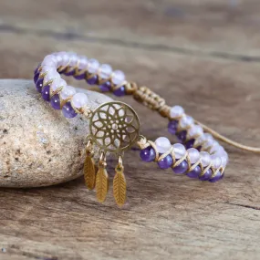 "Dream Catcher" Bracelet in Quartz and Amethyst