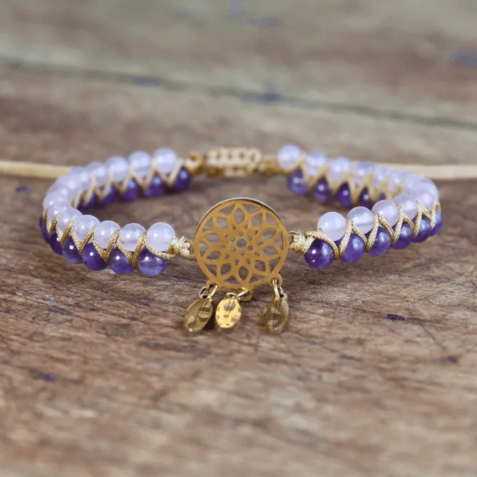 "Dream Catcher" Bracelet in Quartz and Amethyst