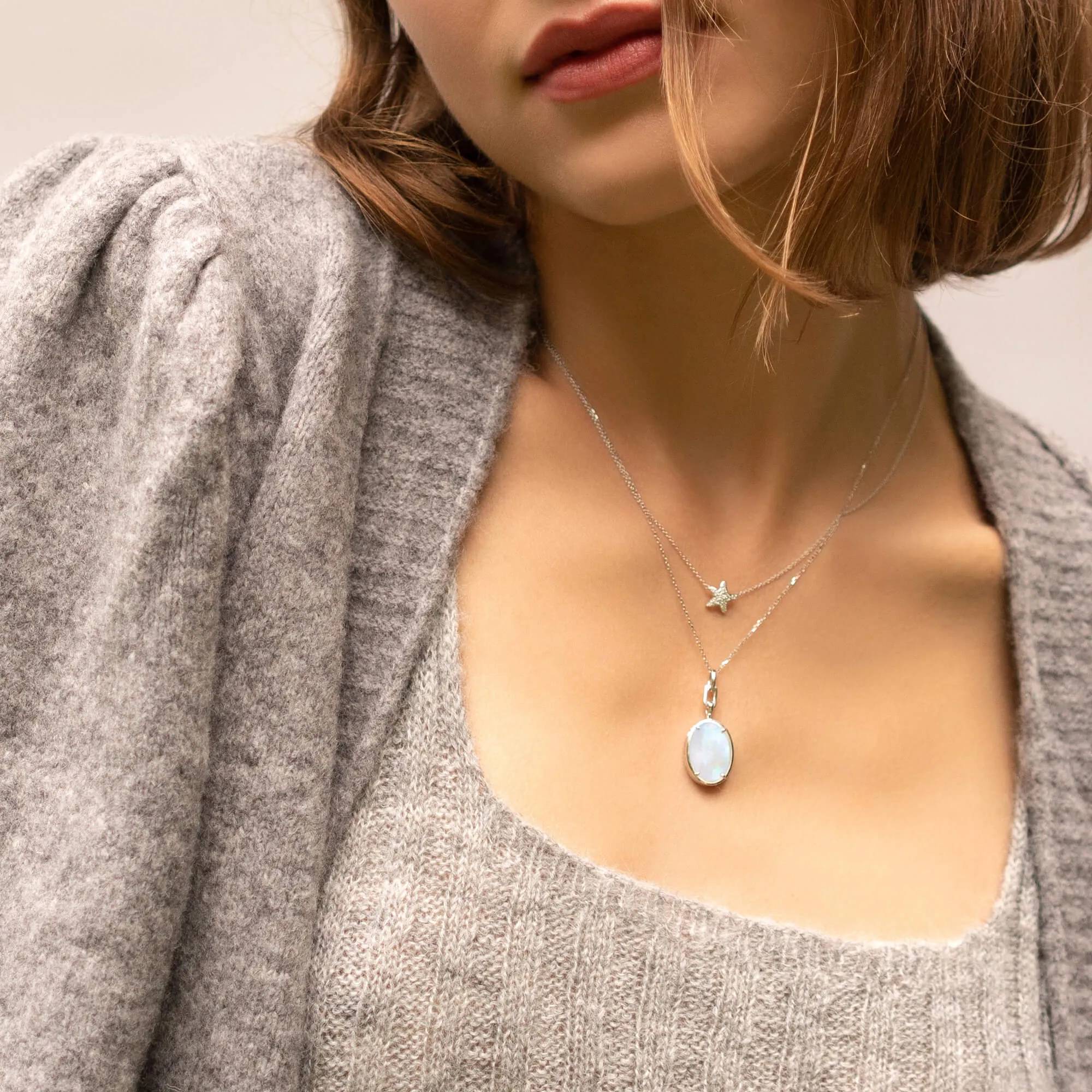 "Elle" Stone Slim 18K White Gold Locket Necklace