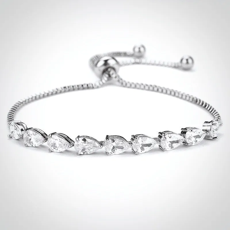 "Tricia" - Cubic Zirconia Adjustable Bracelet - Available in Silver, Rose Gold and Yellow Gold