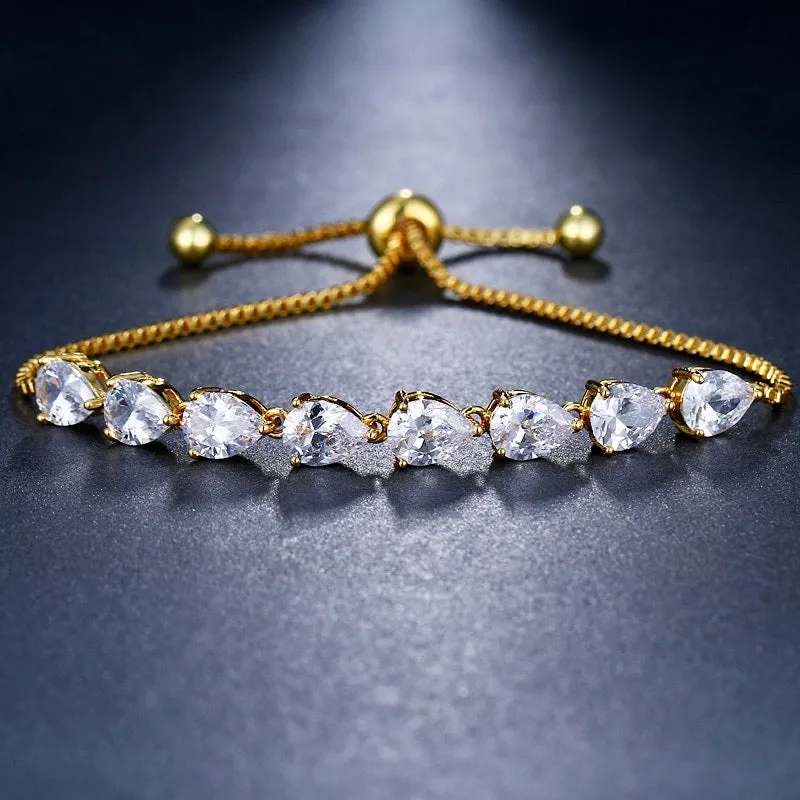 "Tricia" - Cubic Zirconia Adjustable Bracelet - Available in Silver, Rose Gold and Yellow Gold