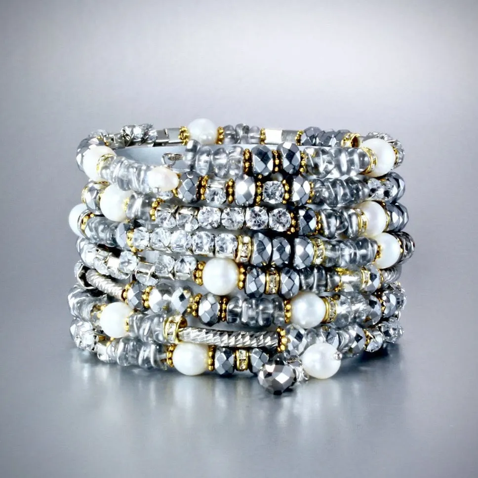 "Wonder" - Freshwater Pearl and Crystal Two-Tone Bridal Bracelet