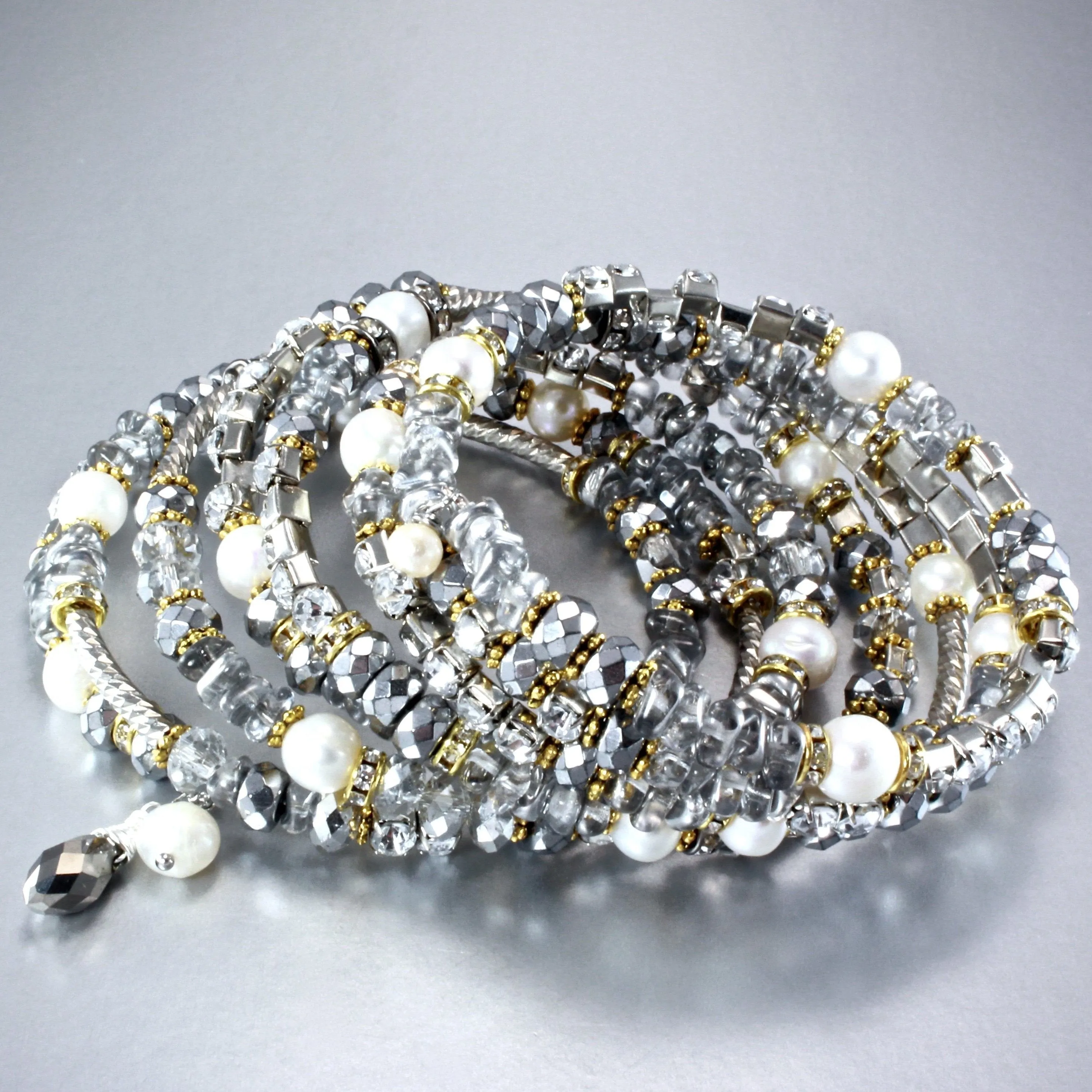 "Wonder" - Freshwater Pearl and Crystal Two-Tone Bridal Bracelet