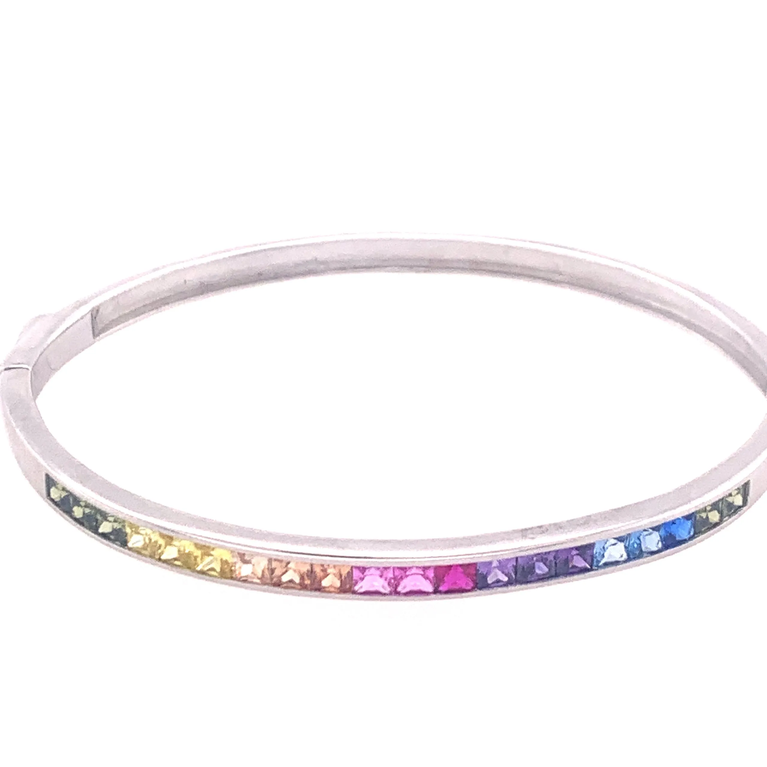 Rainbow Channel Set Square Cubic Zirconia Bangle Bracelet