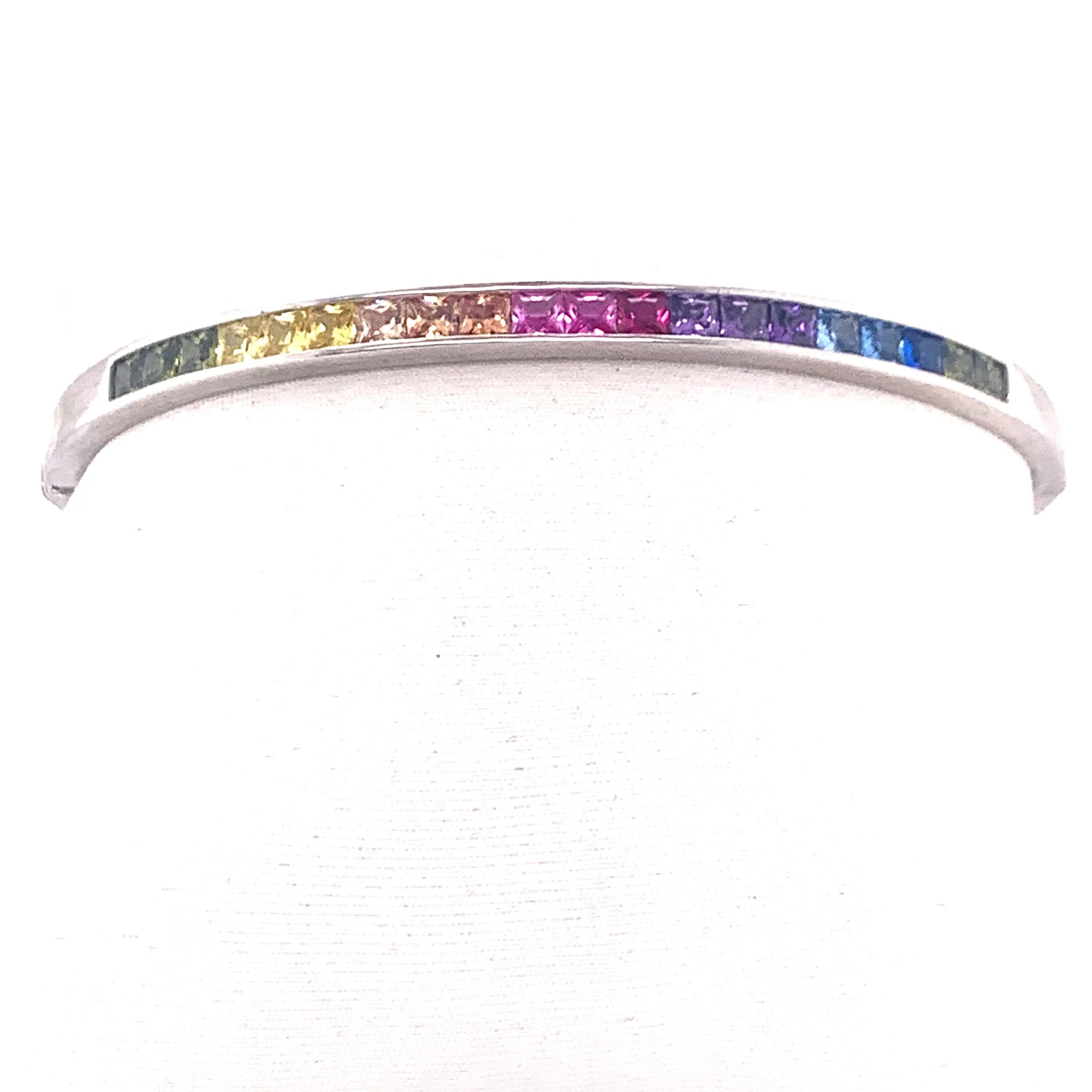 Rainbow Channel Set Square Cubic Zirconia Bangle Bracelet