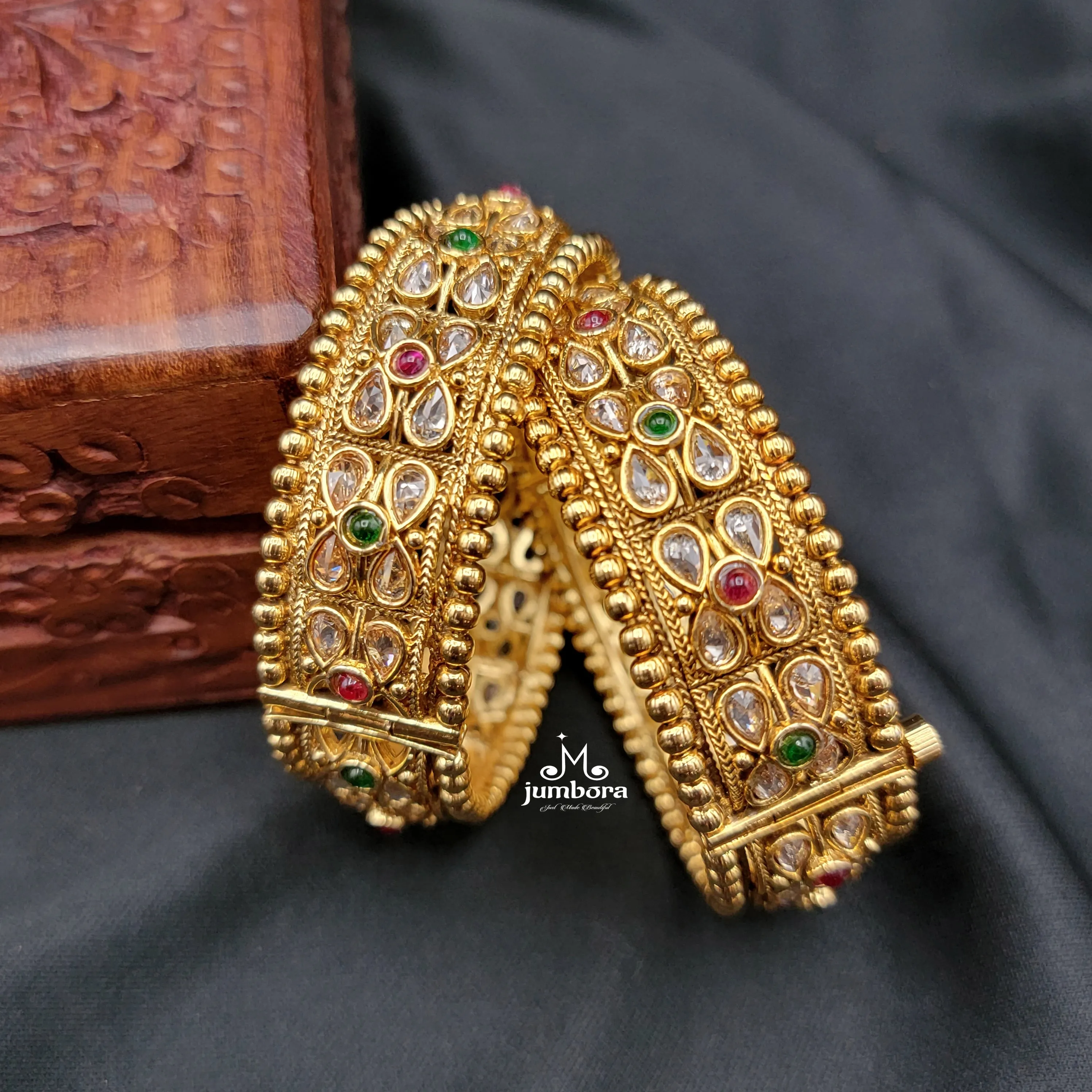 Rajwadi Gold Finish Openable Polki Bangle