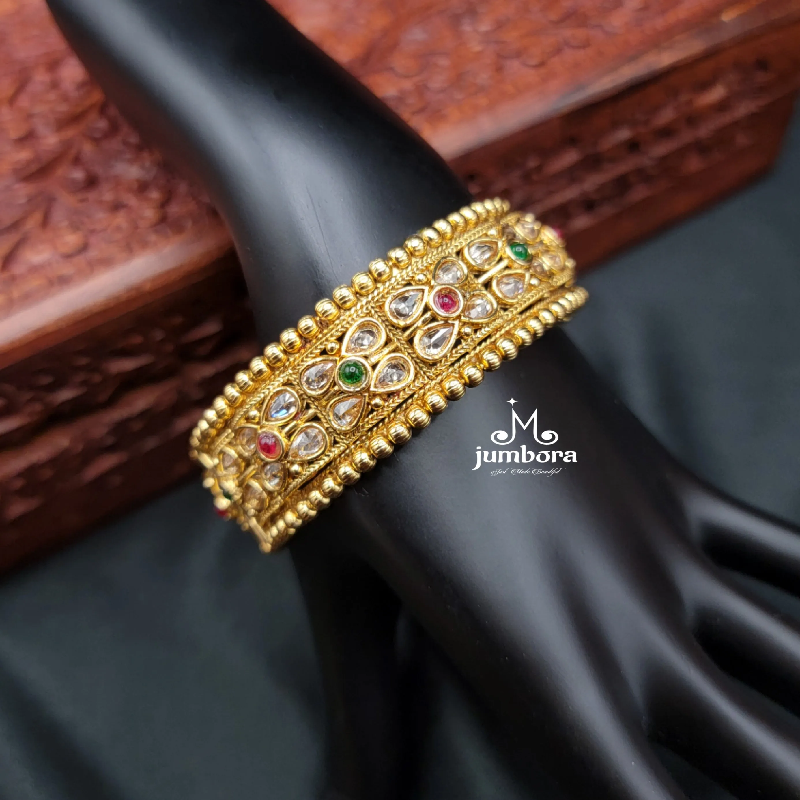 Rajwadi Gold Finish Openable Polki Bangle