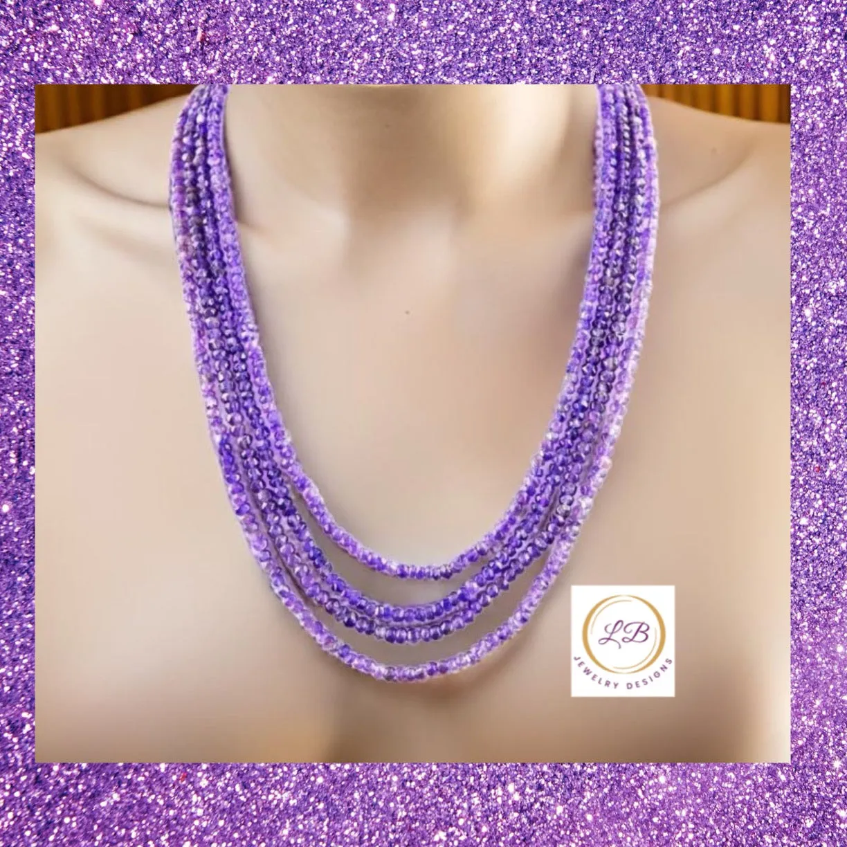 Rare Natural Purple Amethyst Multi-Strand Gemstone Statement Necklace