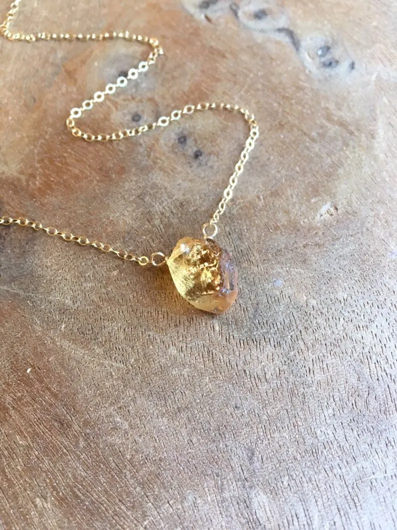 Raw Citrine Crystal Necklace Gold Filled or Sterling Silver