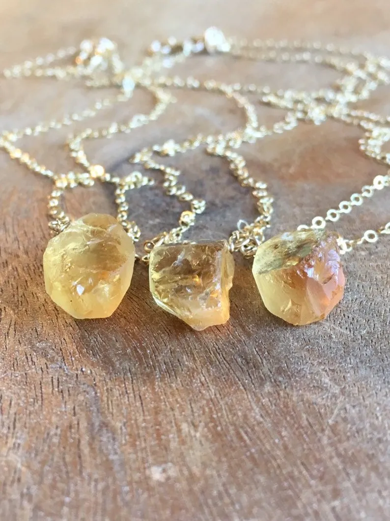 Raw Citrine Crystal Necklace Gold Filled or Sterling Silver