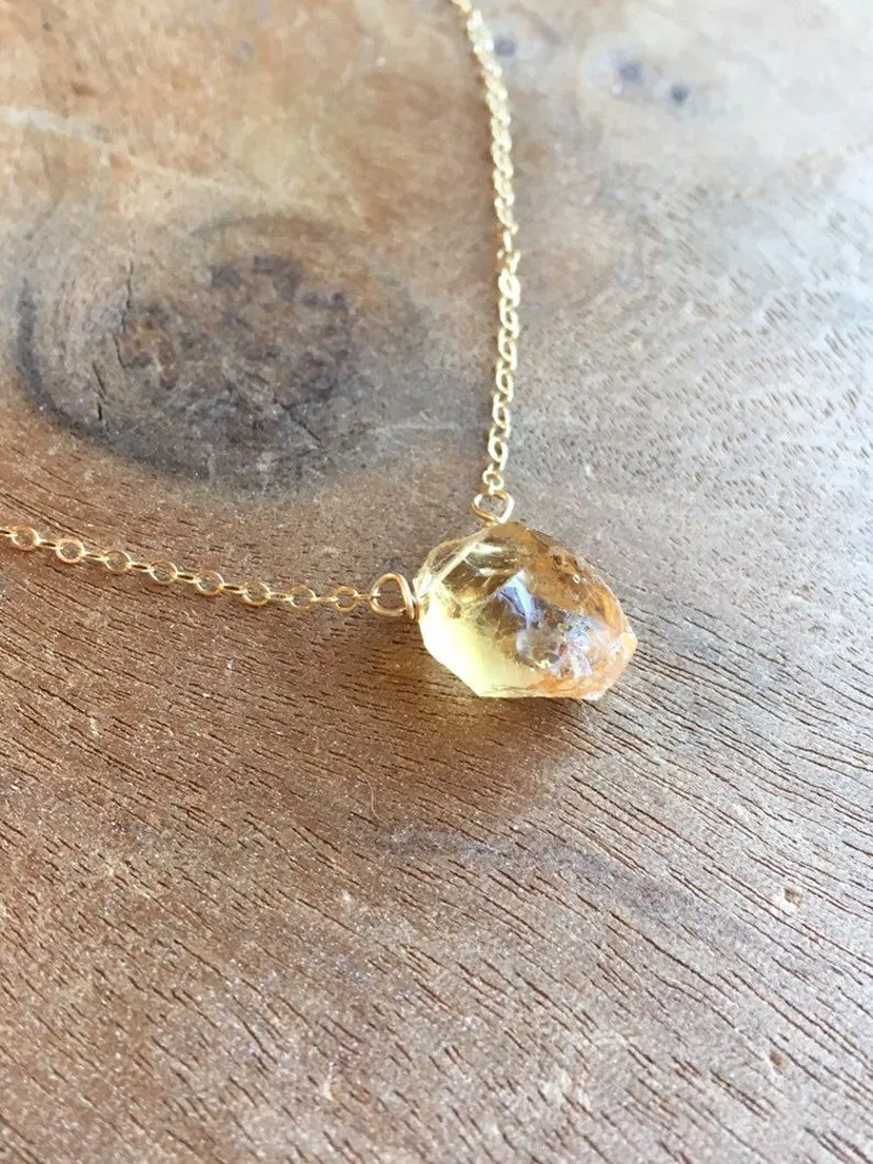 Raw Citrine Crystal Necklace Gold Filled or Sterling Silver