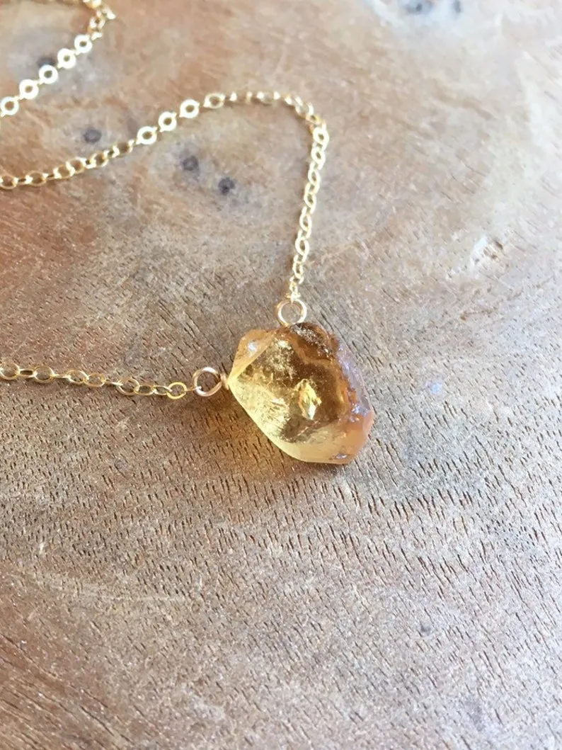 Raw Citrine Crystal Necklace Gold Filled or Sterling Silver