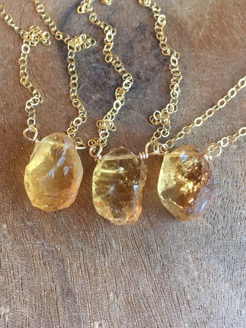 Raw Citrine Crystal Necklace Gold Filled or Sterling Silver