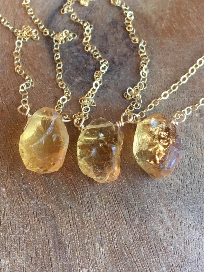 Raw Citrine Crystal Necklace Gold Filled or Sterling Silver