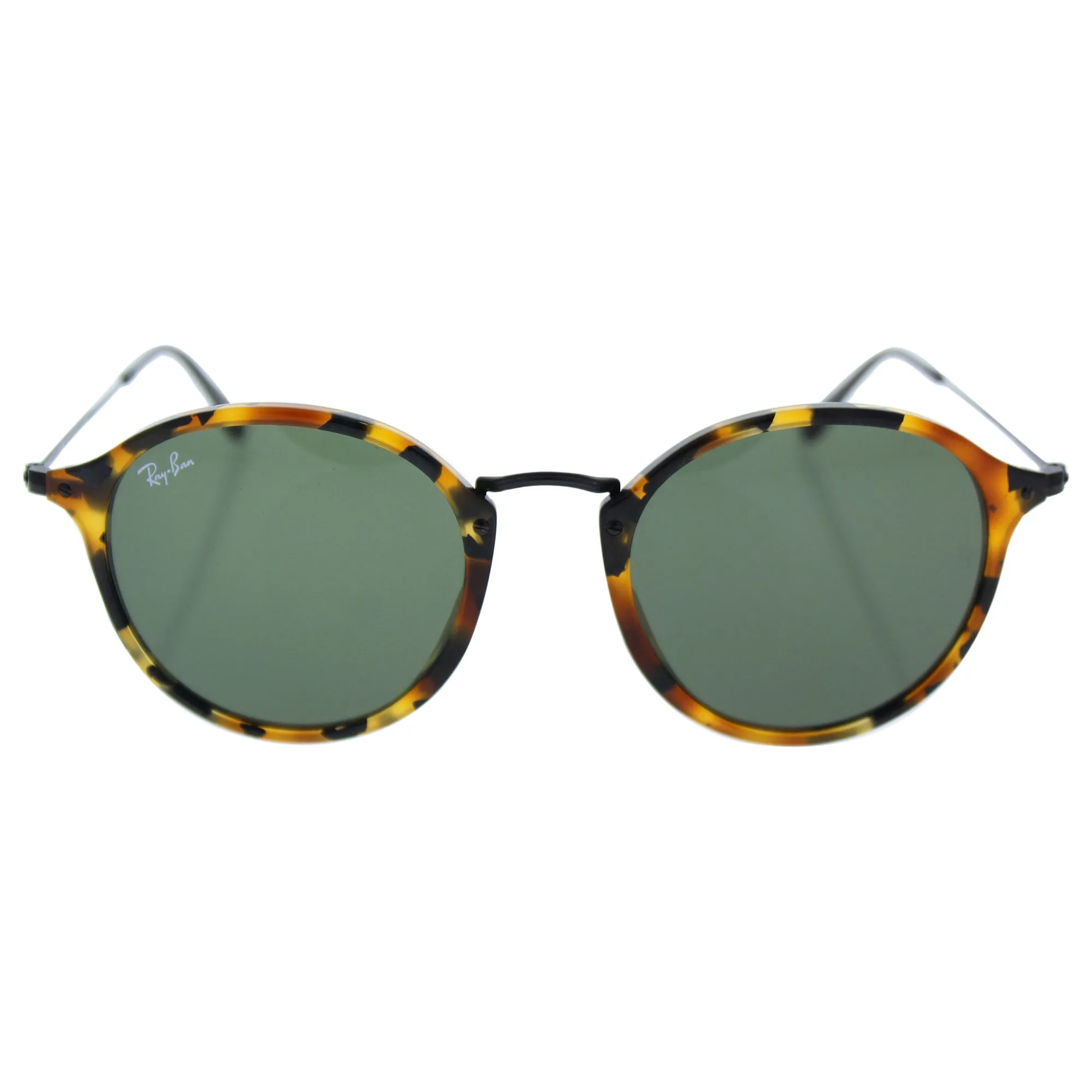 Ray-Ban RB2447 Round Fleck Sunglasses, Spotted Black Tortoise/Green, 52 mm