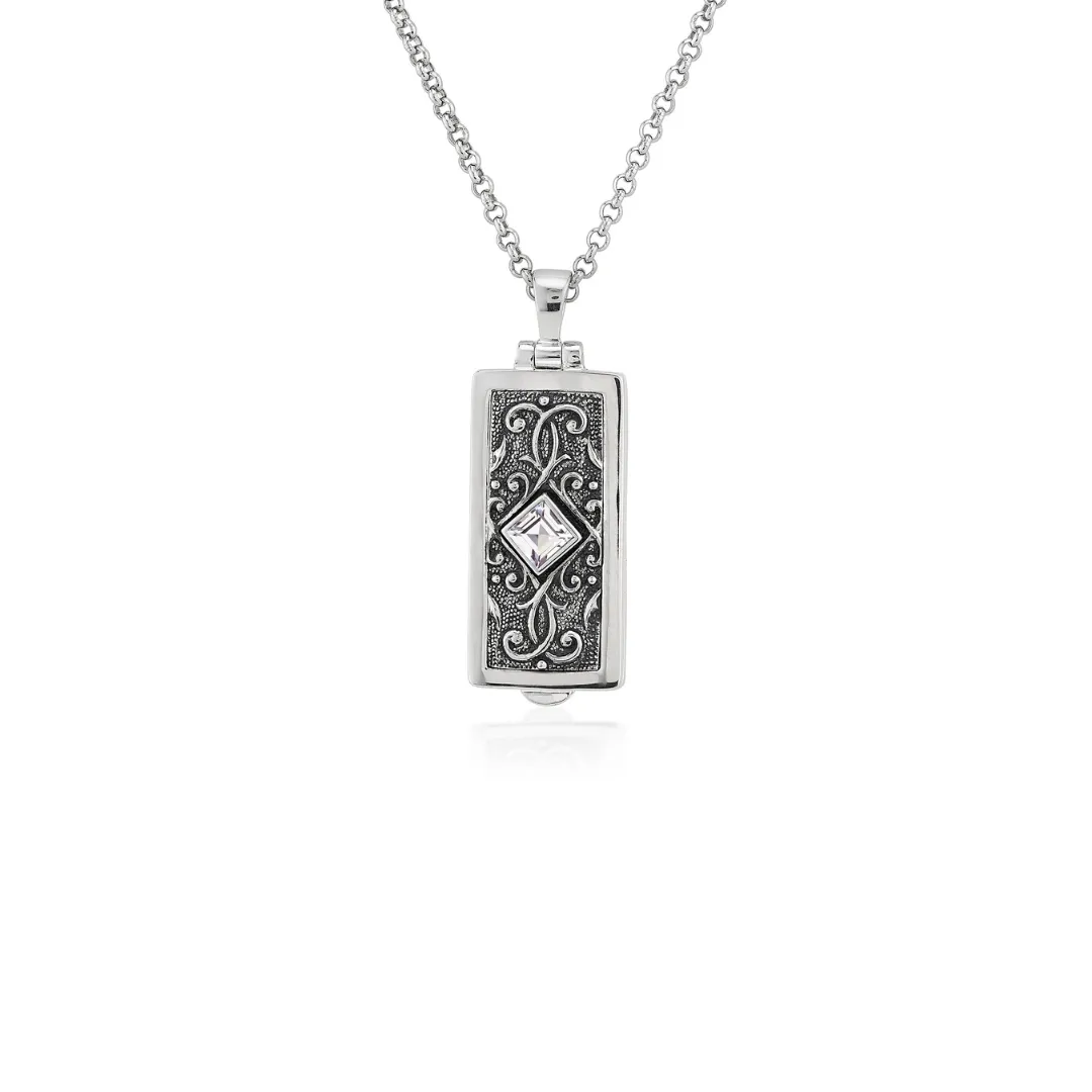 Rectangle Locket with White Topaz