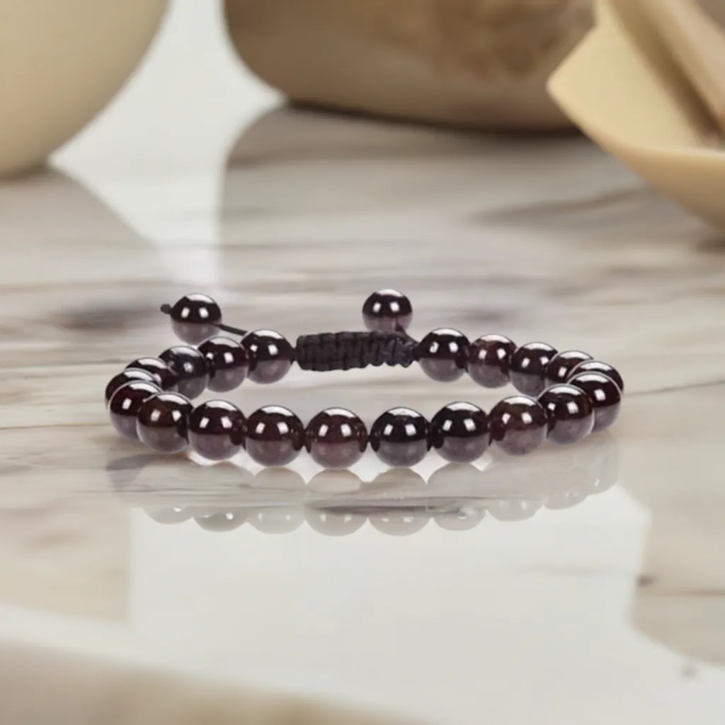 Red Garnet Adjustable Rope Bracelet | Real Stone for Passion & Energy