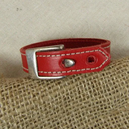 Red Leather Bracelet with Buckle Clasp