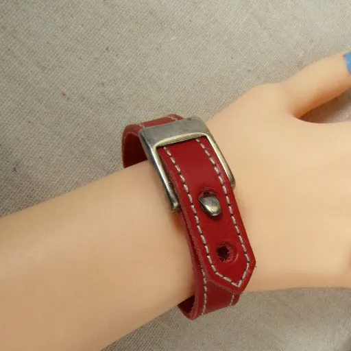 Red Leather Bracelet with Buckle Clasp