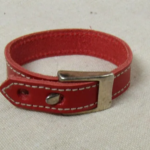 Red Leather Bracelet with Buckle Clasp