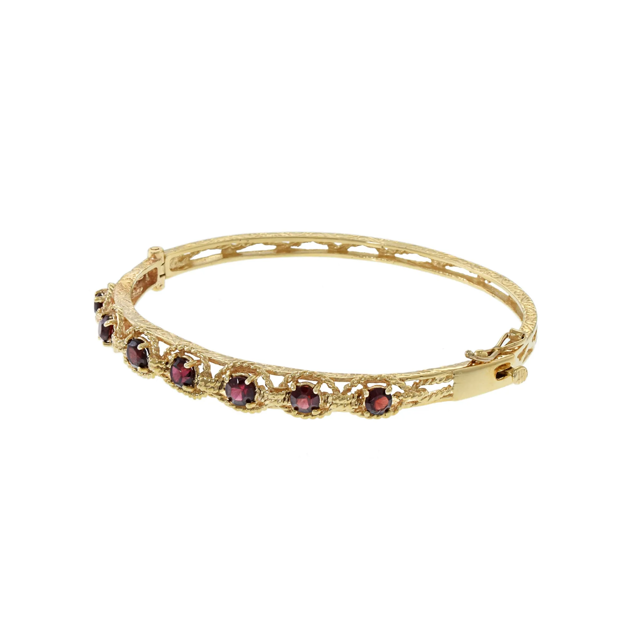 Retro Era 14KT Yellow Gold Garnet Bangle Bracelet