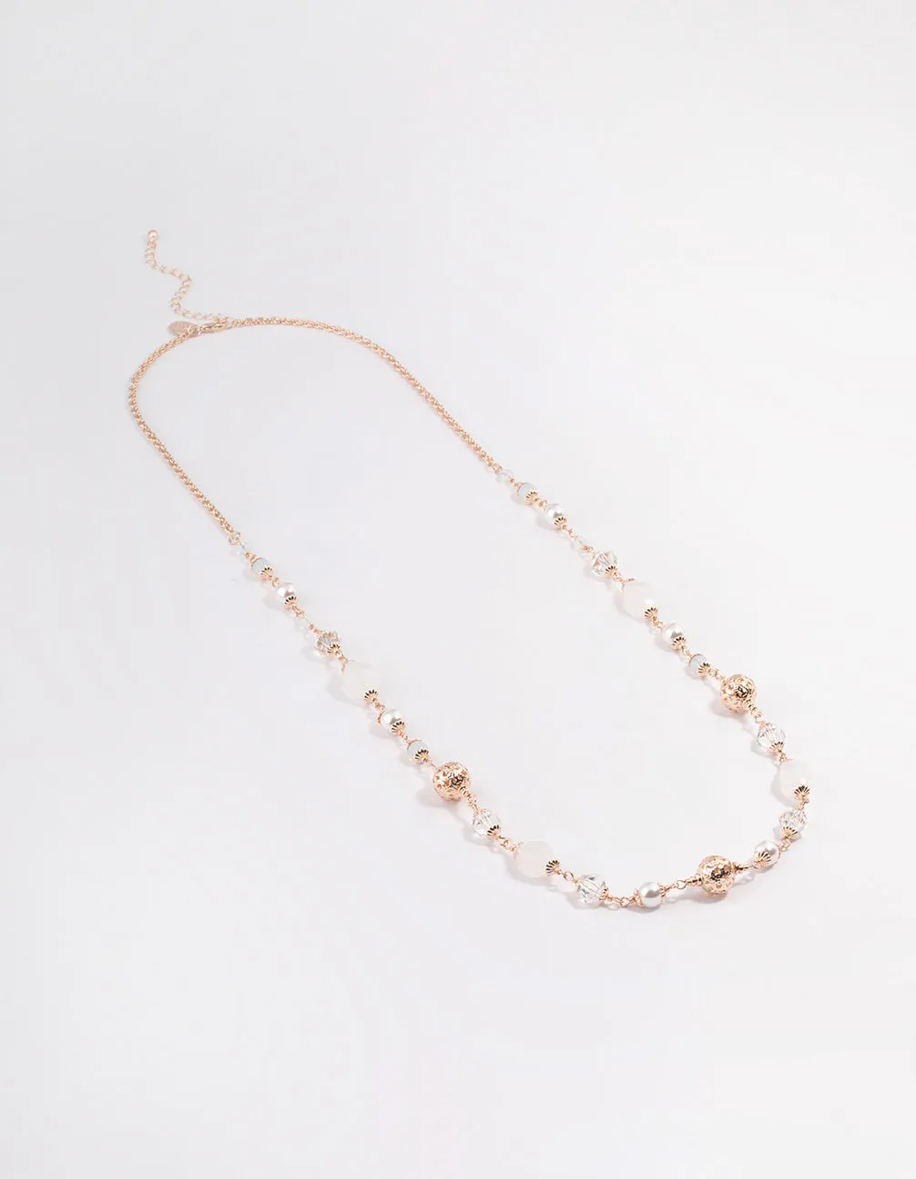 Rose Gold Mixed Facet & Filigree Beaded Long Necklace