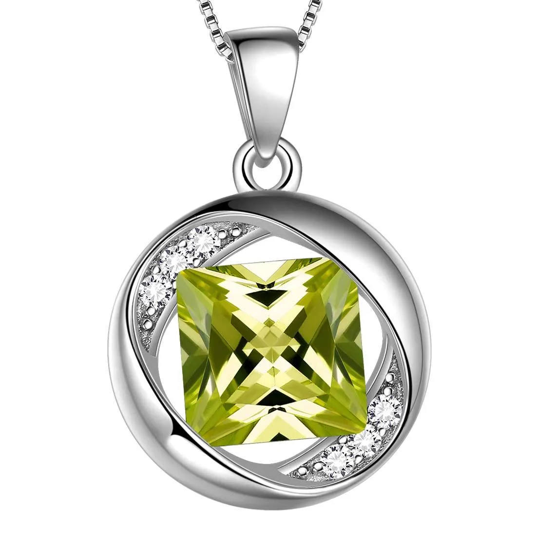 Round Birthstone August Peridot Necklace Pendant Women Girls Jewelry Birthday Gift