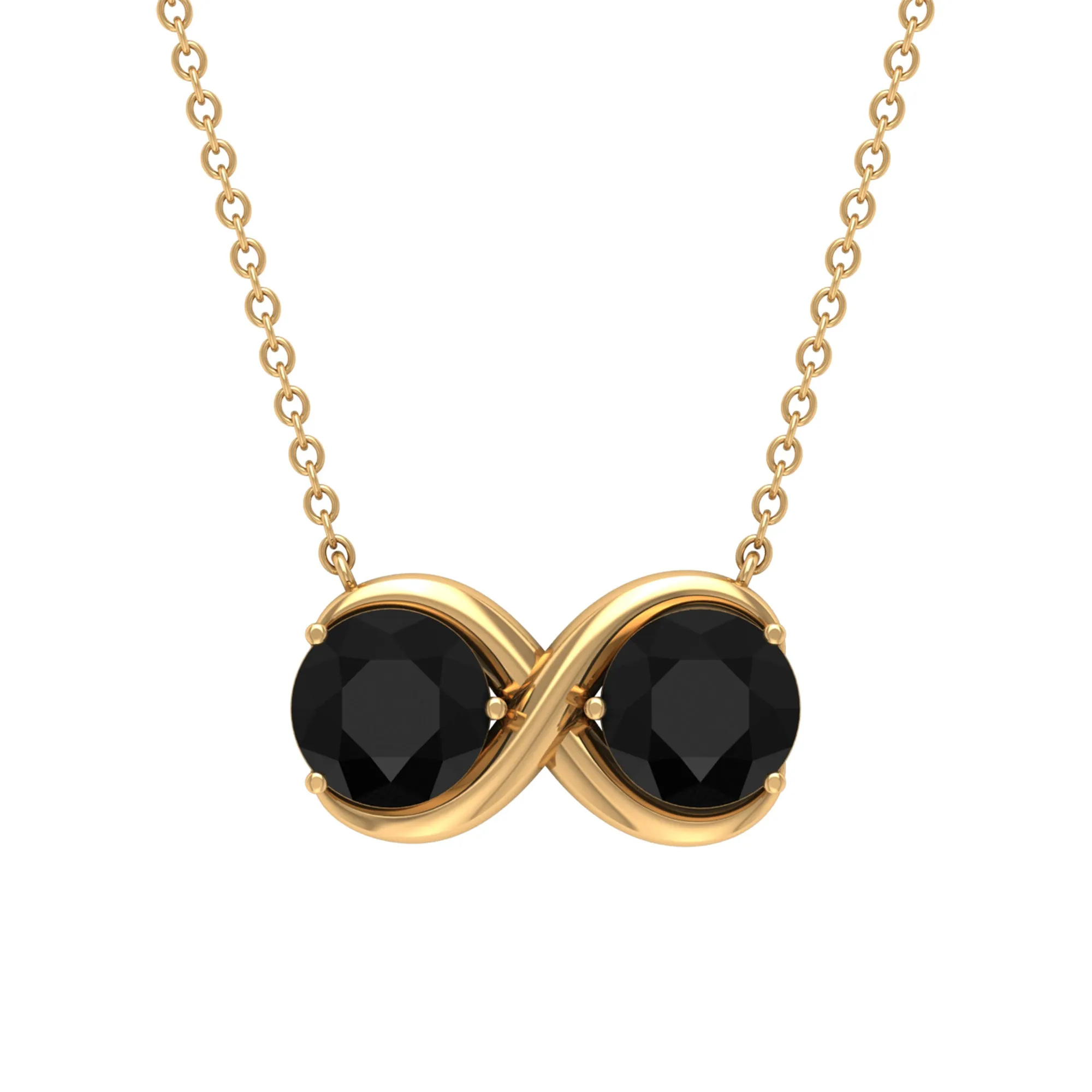 Round Black Spinel Two Stone Infinity Necklace