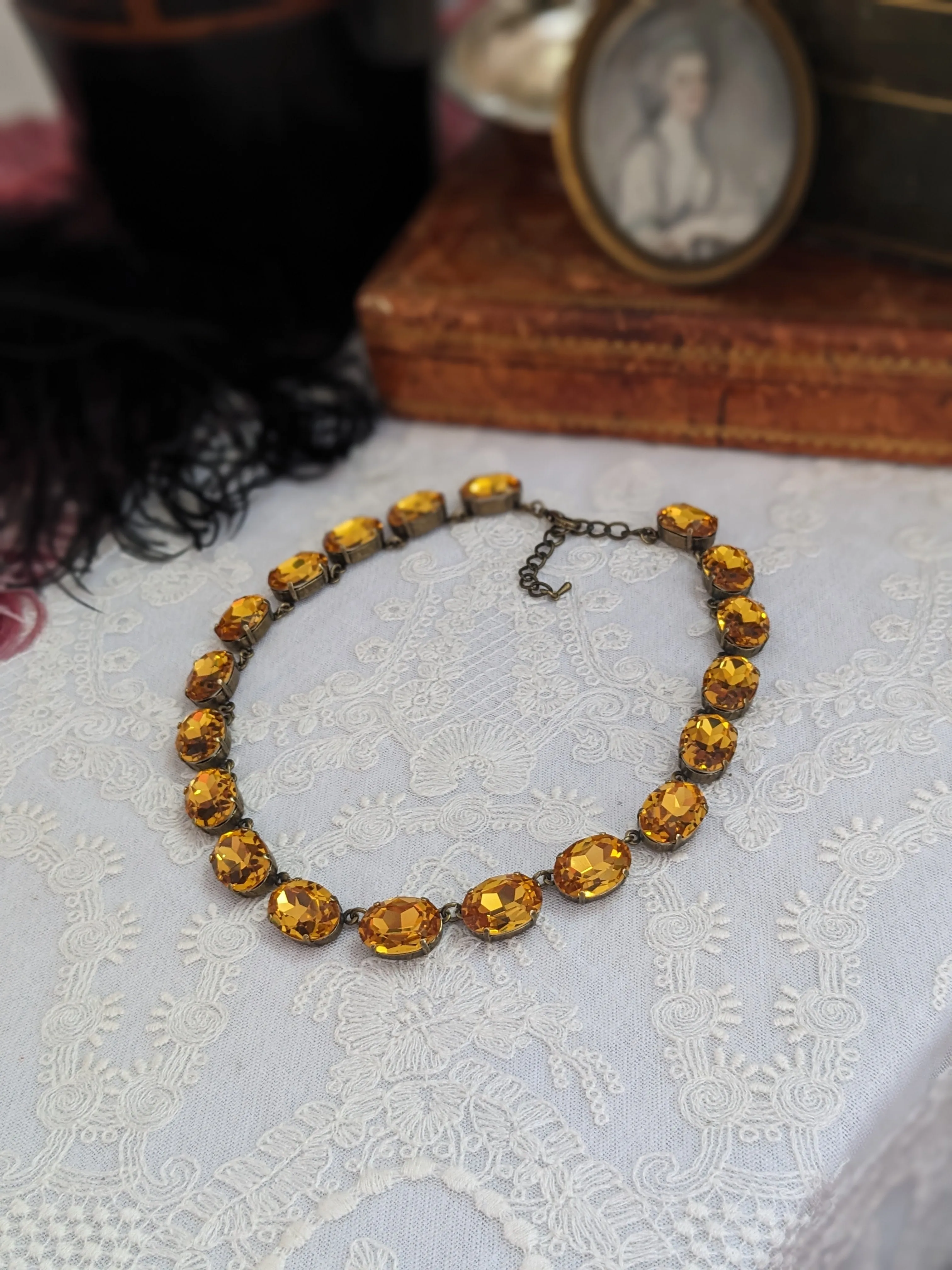 SALE! Orange Topaz Aurora Collet Necklace - Large Oval