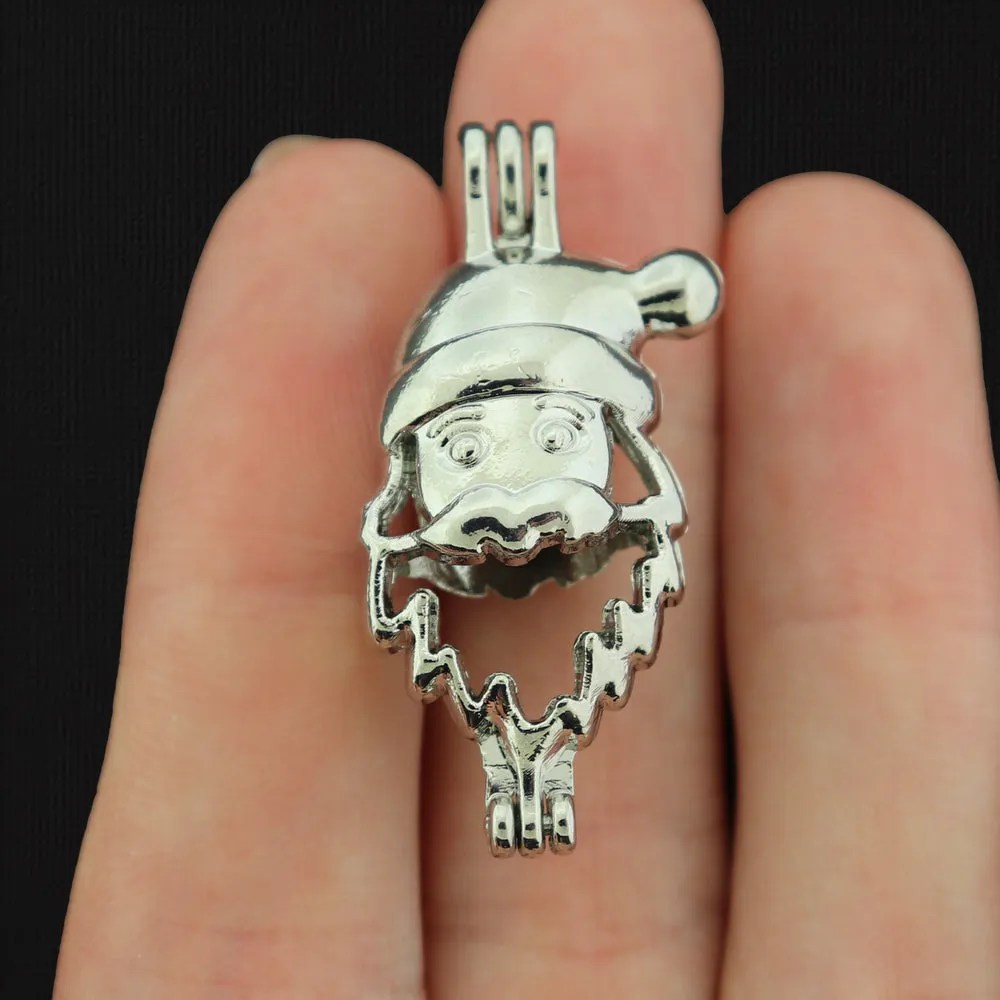 Santa Bead Cage Antique Silver Tone Charm 3D - SC7290