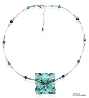 Sea Foam Crystal Hibiscus Flower Necklace