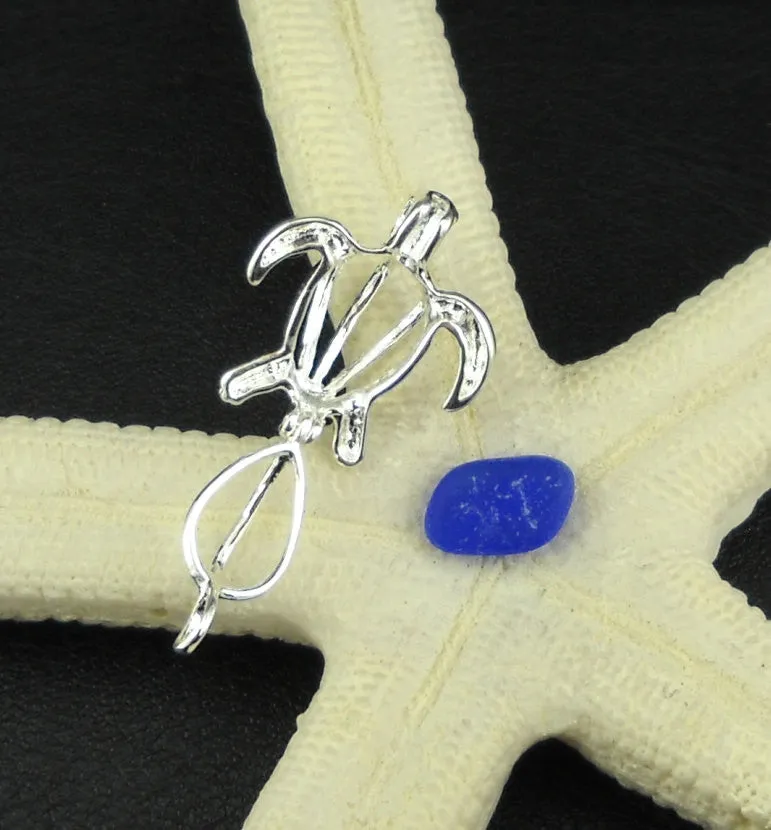 Sea Glass Sea Turtle Necklace Rare Cobalt Blue