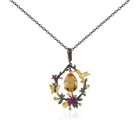 Secret Garden Natural Gemstone Dangle Pendant Necklace