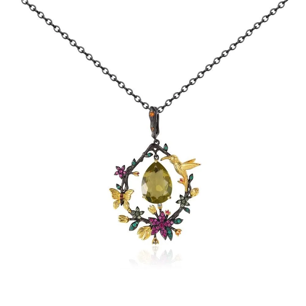 Secret Garden Natural Gemstone Dangle Pendant Necklace