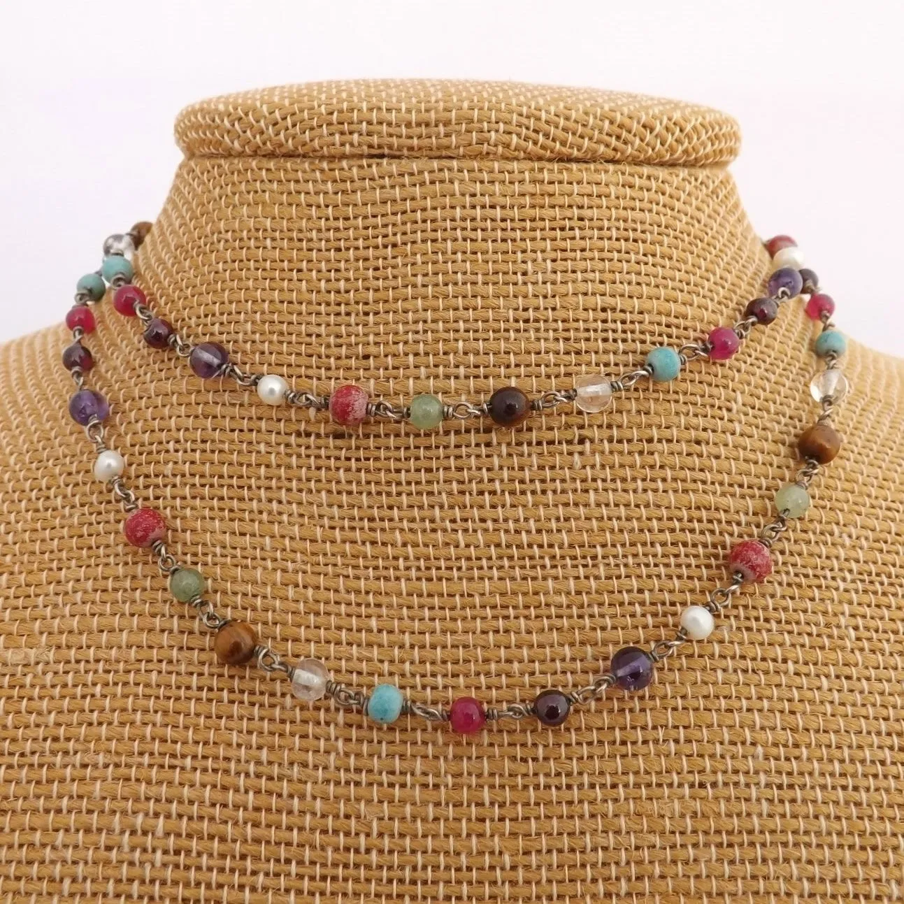 Semi Precious Gem Chain Link Necklace