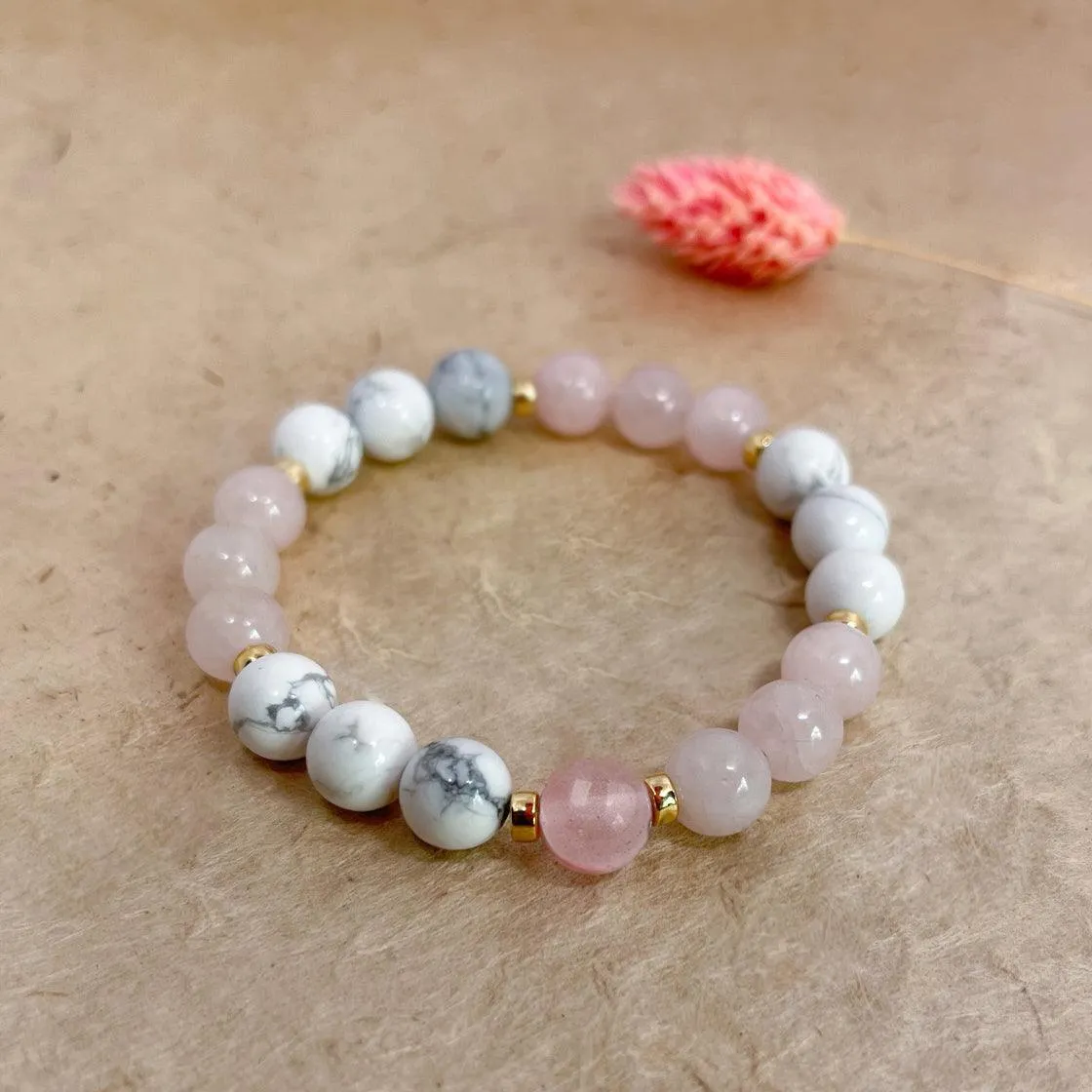 Serenity and Love - White Howlite & Cherry Quartz Bracelet