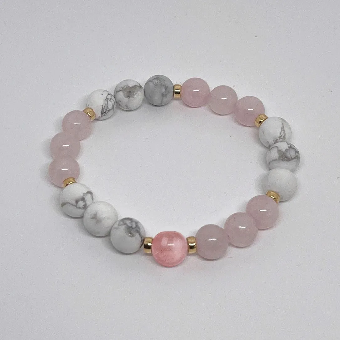 Serenity and Love - White Howlite & Cherry Quartz Bracelet