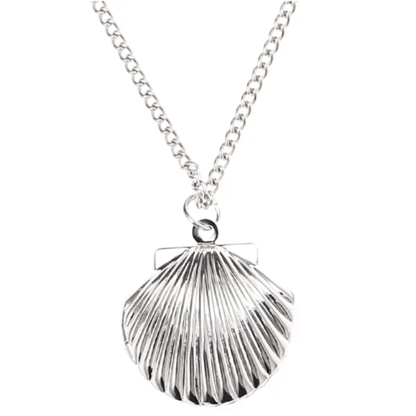 Shiny Seashell Silver Locket Necklace for Woman Keepsake Gift