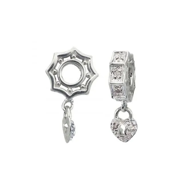 Silver & Diamond Heart Locket Dangle Charm S110D