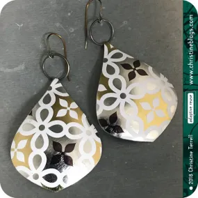 Silver & Gold Geometric Tin Big Teardrop Earrings 40th Birthday Gift