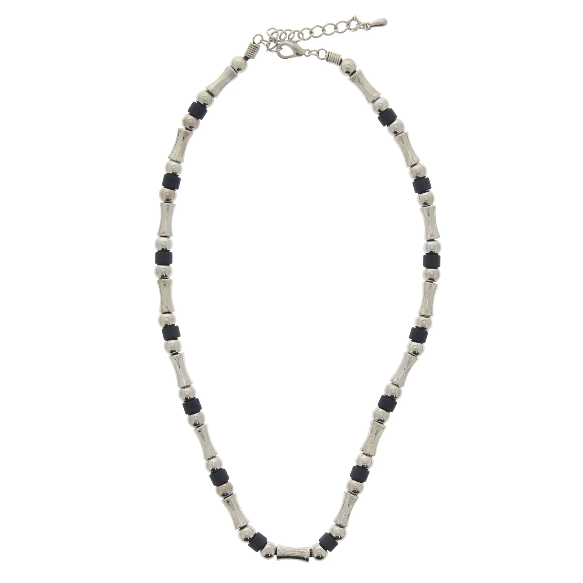 Silver Ball & Bar with Black Beads Necklace