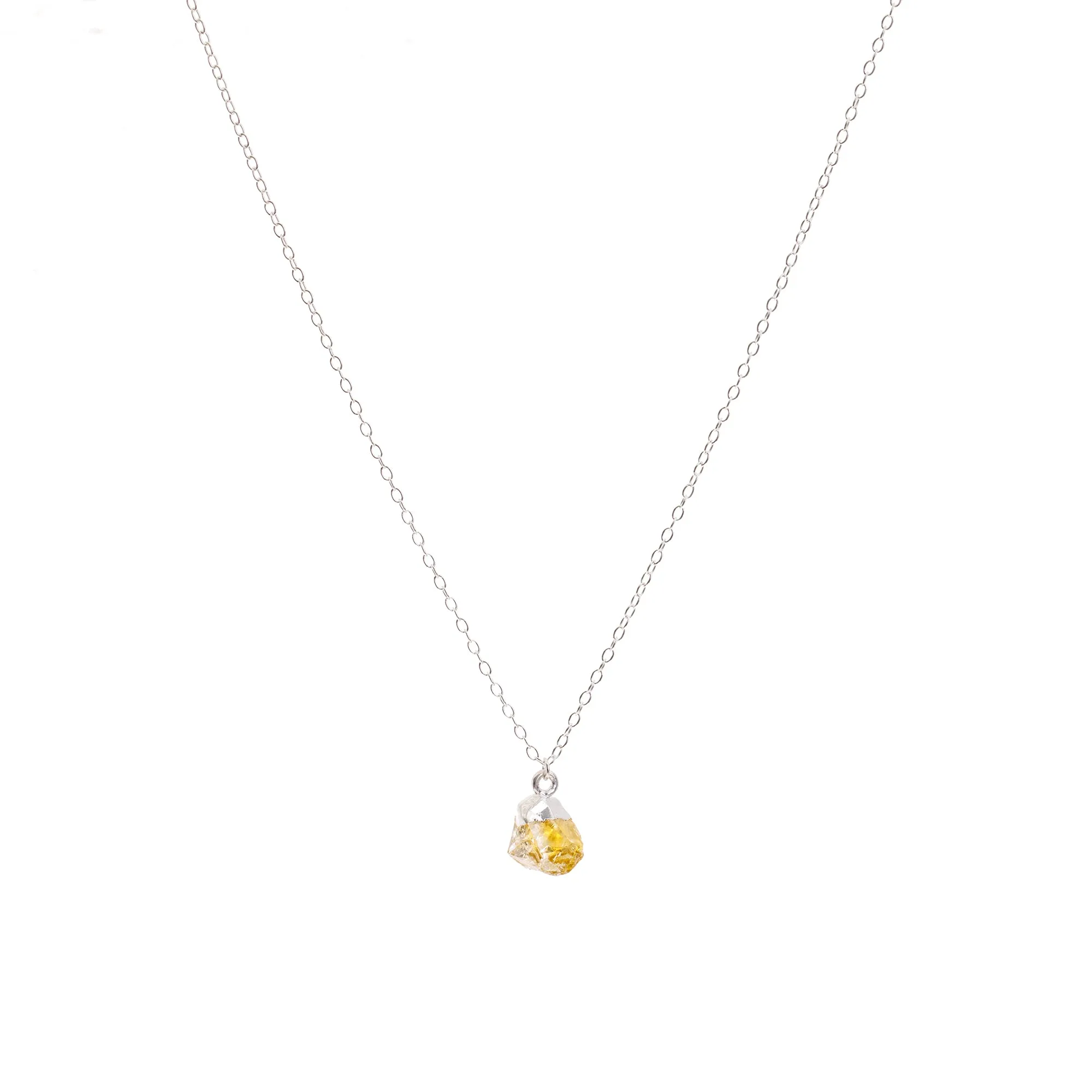 Silver Citrine Raw Crystal Necklace